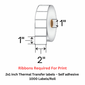 2x1 inch Thermal Transfer labels – Self Adhesive (60 Rolls – 1000 Labels/Roll)