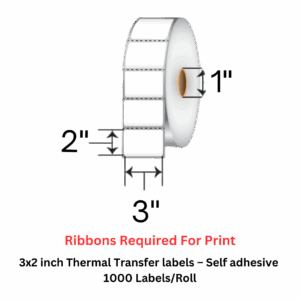 3x2 inch Thermal Transfer labels – Self Adhesive (60 Rolls – 1000 Labels/Roll)